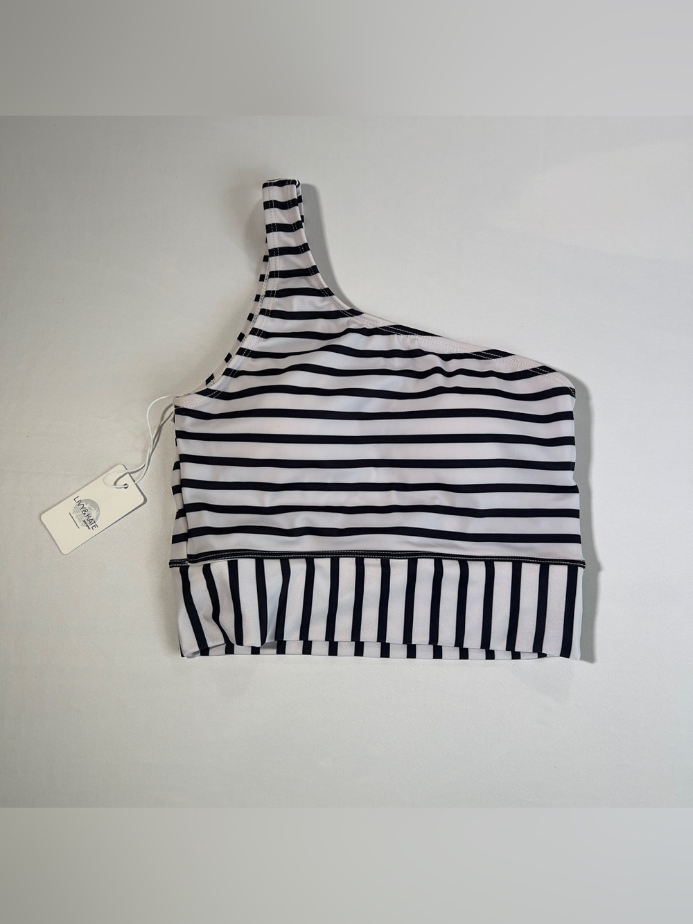 One-Shoulder Striped Bikini Top - Black & White